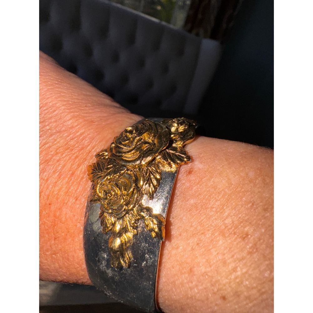 Gold‎ Tone Rose Cuff Bracelet Statement Bangle